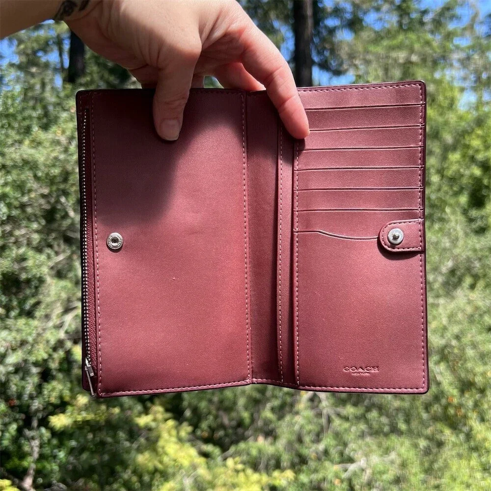 COACH PINK Pebble Leather Bifold Snap Wallet with Silver Hardware AUTHENTIC